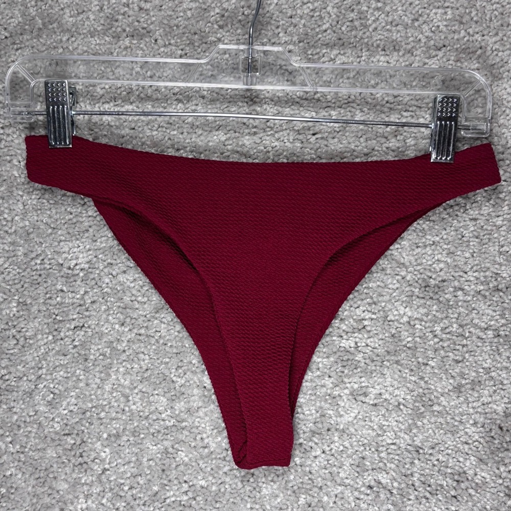 Zaful Womens Ribbed High Cut Bikini Bottom Burgundy Dark Red Size 6 Medium